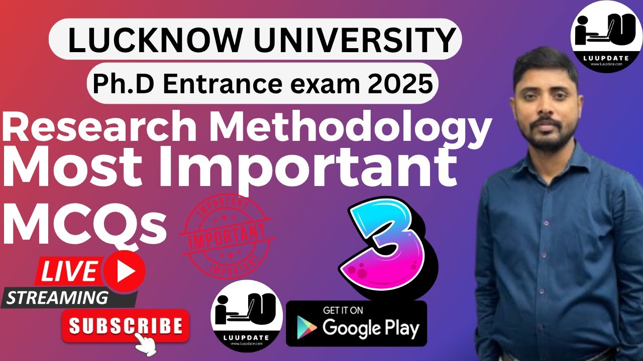 🎓 Lucknow University PhD Entrance Exam 2025 | Research Methodology Most Important MCQs | LU PhD 2025