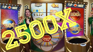 CRAZY TIME Coin flip 2500x big win!!!!