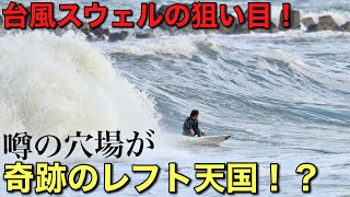 台風のウネリでジャンクのはずが？！噂の穴場に綺麗な形のレフトが割れていた！
