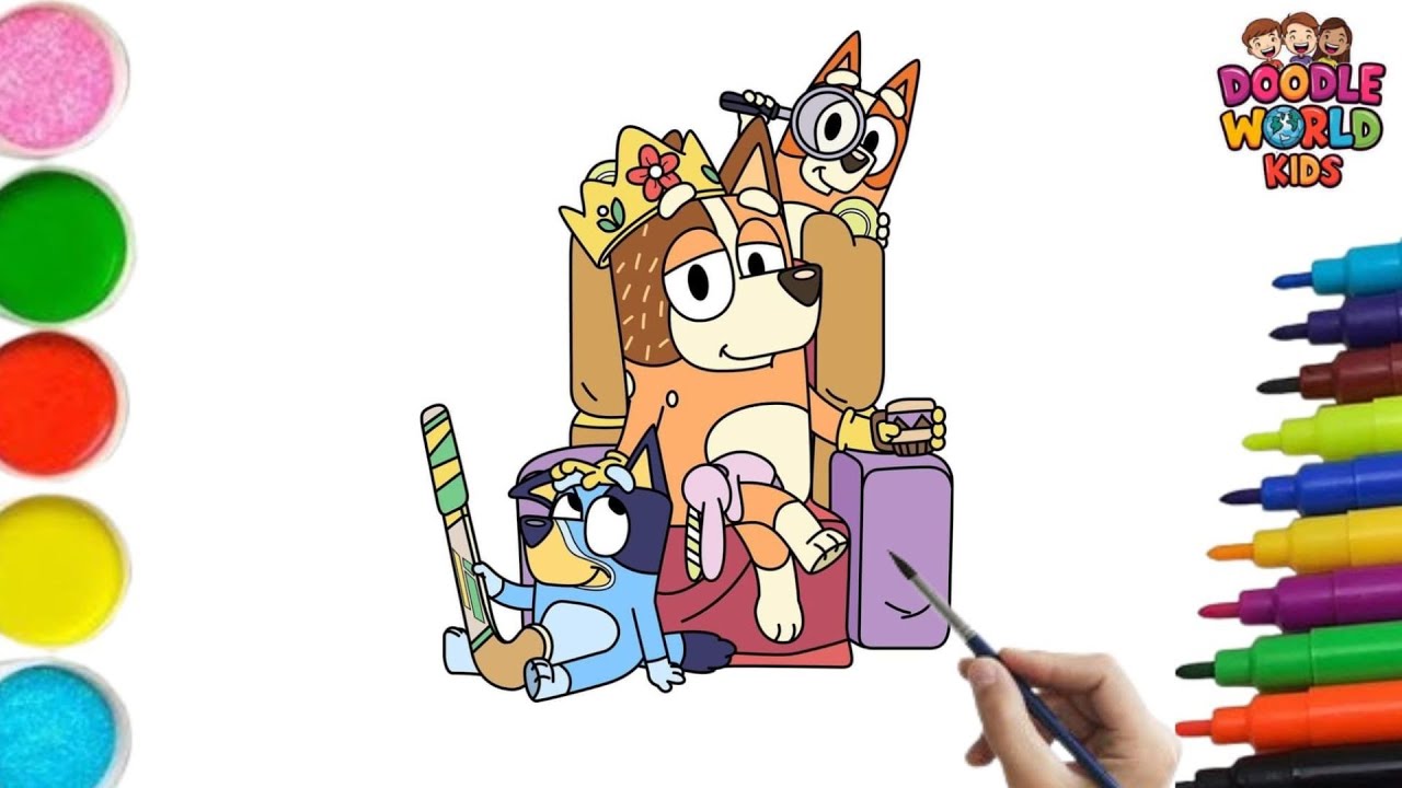 Как нарисовать Блюи и Бинго в образе королей 👑🐶 | Простой мультяшный рисунок королевской семьи дл...