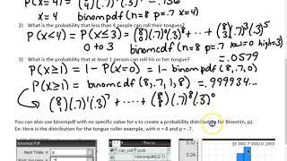 6.3 #3 Binomial Model:  Calculator, Mean, St Dev