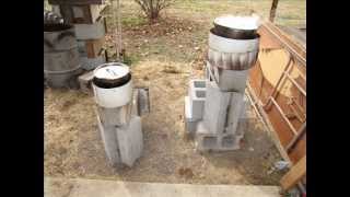 Two Rocket stoves made from cinder blocks