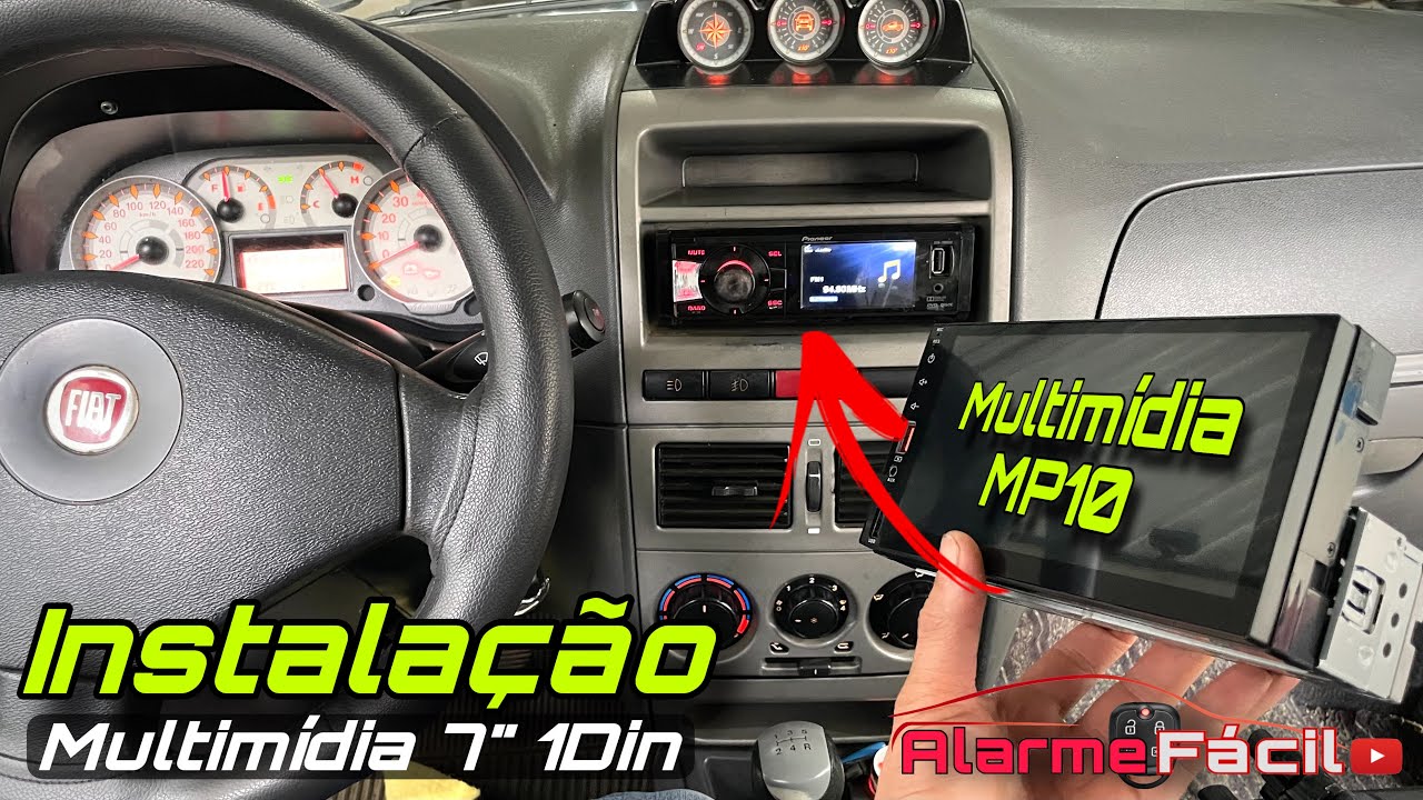 Instalação Multimídia MP10 1Din 7” na Fiat Strada ✅