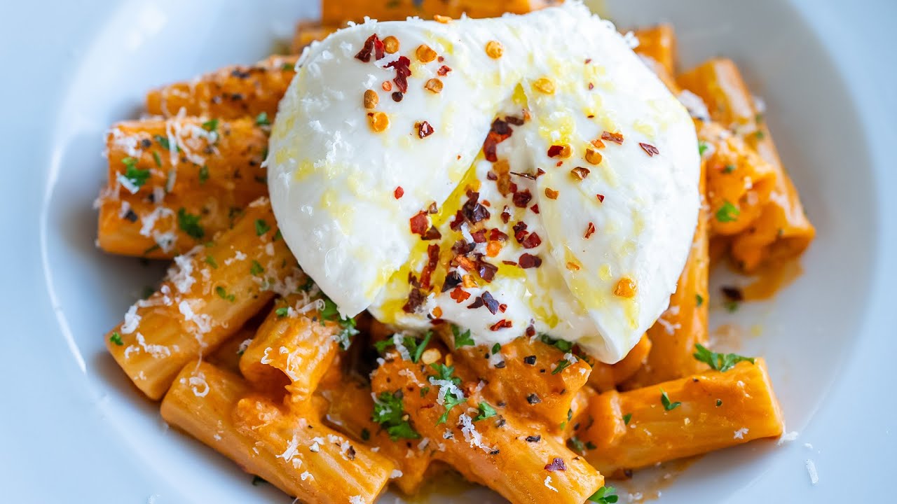 Creamy Vodka Tortiglioni & Burrata - YouTube
