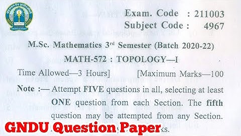 Gndu Msc Mathematics 3rd Semester Topology Question Paper || Msc Mathematics 3rd Sem Question Paper