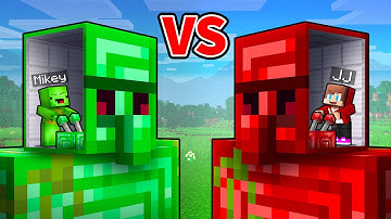 JJ and Mikey: EMERALD vs RUBY Golem Survive Battle in Minecraft - Maizen