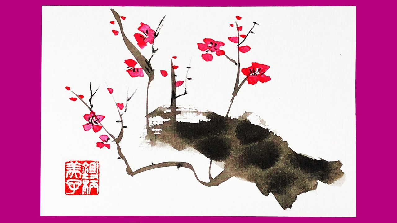 絵手紙妙華 簡単3分水墨画の梅の描き方 Simple Way To Draw Sumi E Plum Blossoms 絵手紙 ハガキ絵 墨絵 梅の 和風イラスト 年賀状 冬の絵手紙 花の描き方 Youtube