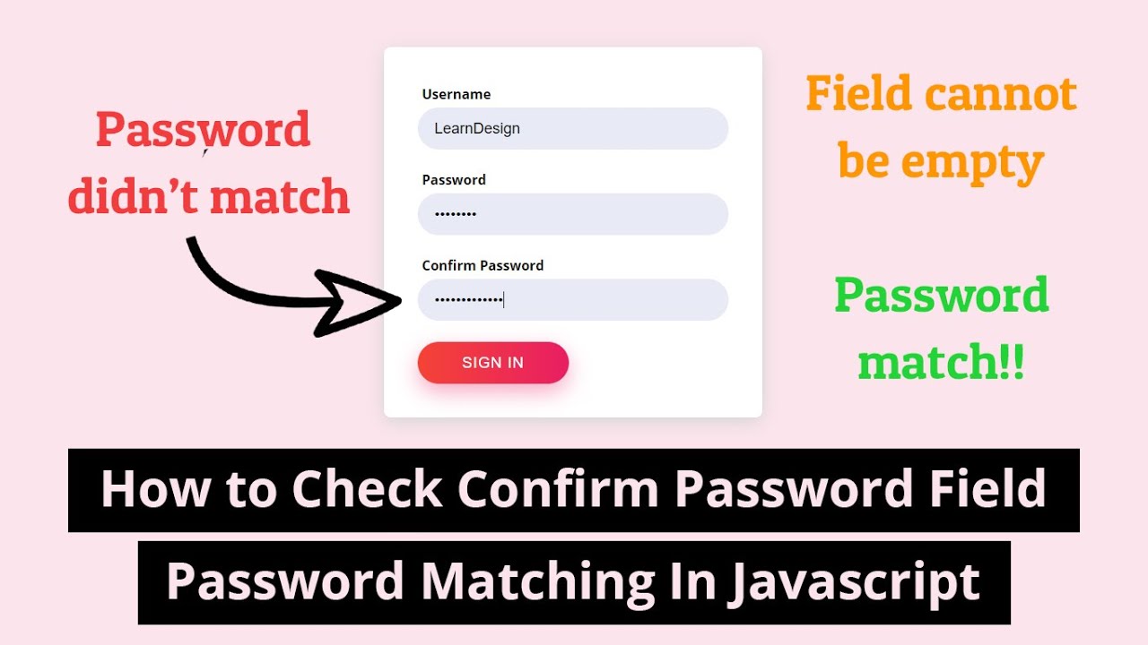 How to Check Confirm Password Field | Password Matching In Javascript