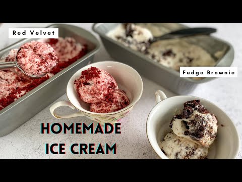 HOMEMADE ICE CREAM  Red Velvet Ice Cream  Fudge Brownie Ice Cream  cake and brownie trimmings