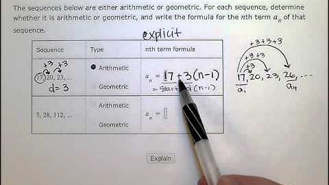 Arithmetic and geometric sequences: Identifying and writing an explicit rule, Example 2 (SB)