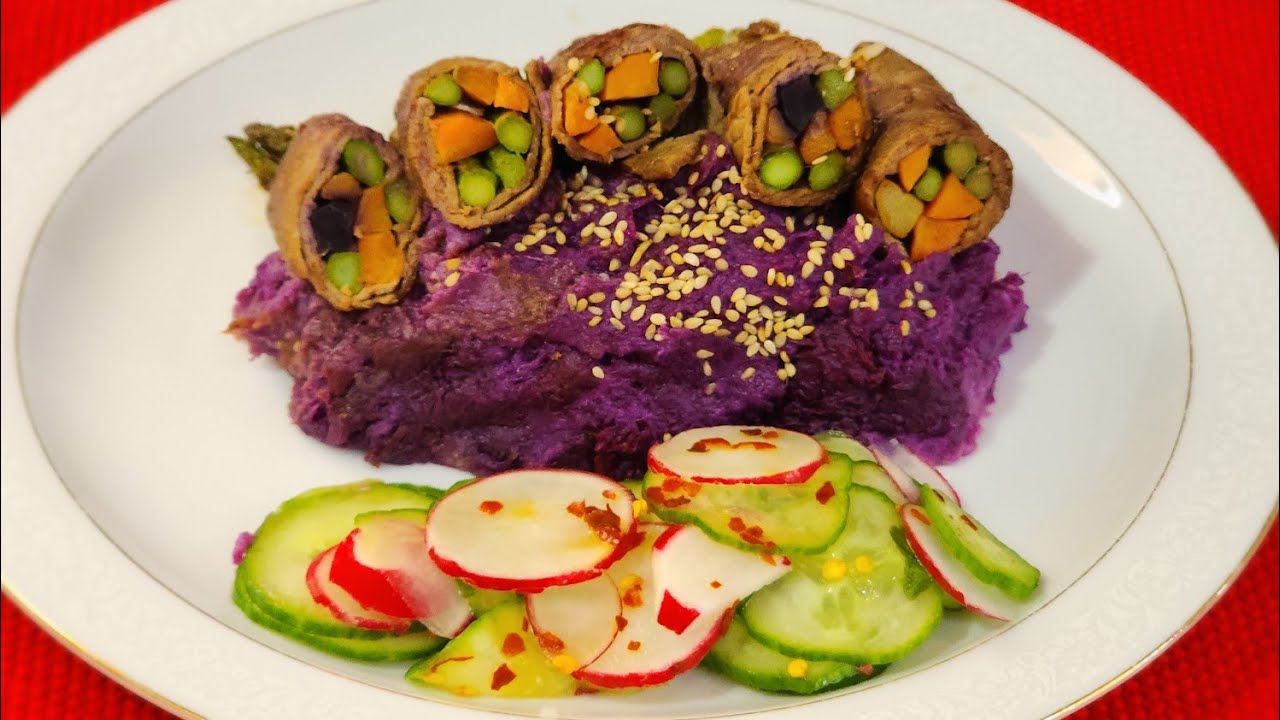 Rollitos de Res Shabu sobre Puré de Camote Morado: Una explosión de color en el Rancho 💜#ShabuShabu