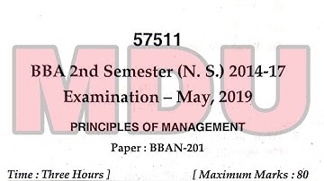 BBA 2nd semester principles of management question paper May 2019  MDU| Separate Video |