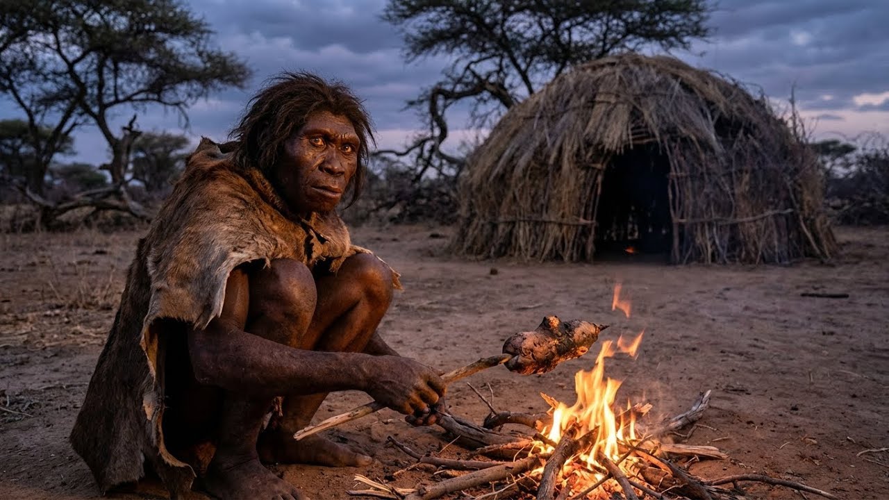 The Dawn of Cuisine: Early Hominid Discovering Fire-Roasted Food