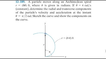 Dynamics 12.189 - A particle moves along an Archimedean spiral r = (8θ) ft