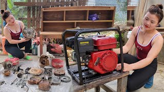 The genius girl repaired and restored the GX200 water pump engine for the farmer