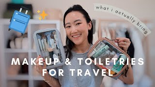 what’s in my travel makeup & toiletry bag for a short trip  | travel beauty essentials