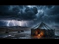 Heavy Rain Outside a Desert Tent | Dark Thunderstorm Night Ambience