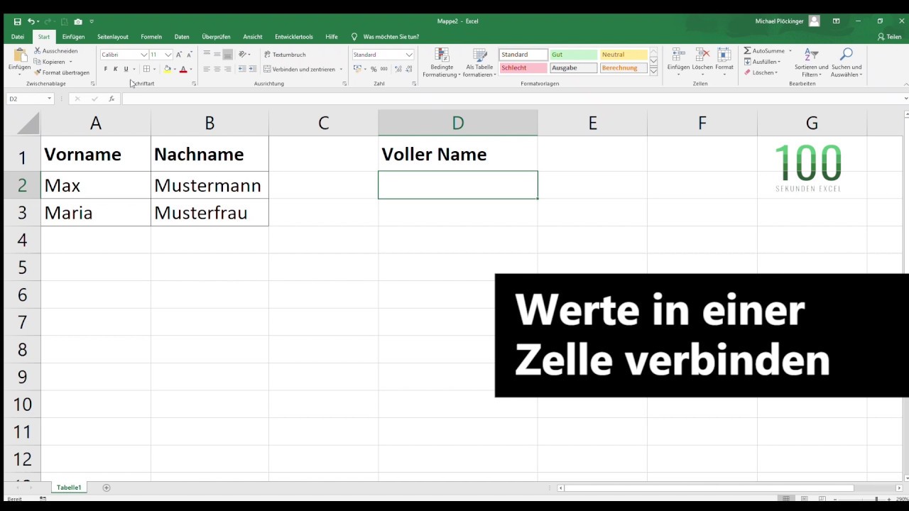 Verknüpfen von mehreren Feldern in Excel (Vor- und ...