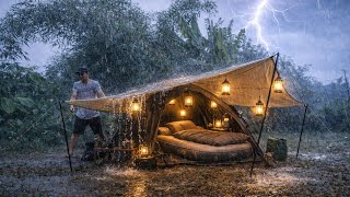 STUCK in a STORM⛈️CAMPING IN EXTREME RAIN‼️ENJOYING BAD WEATHER LIGHTNING STORM