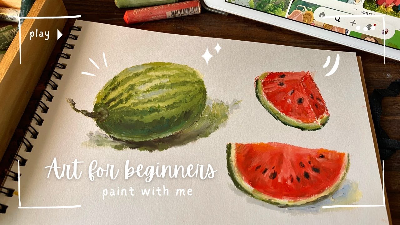 Oil pastel painting for Beginners #1 // Easy Watermelon Drawing with Oil Pastels