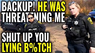Dirty Female Cops Get Owned! Police Lies & Fails To Get ID! ID Refusal - First Amendment Audit Fail