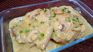 EASIEST WAY TO COOK PORK CHOP WITH CREAMY MUSHROOM SAUCE/TIPS TO AVOID PORK CHOP FROM CURLING.