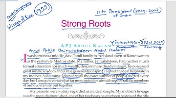 Strong Roots By A.P.J Abdul Kalam in Bengali //Class 12 //New Syllabus//Semester III //W.B.C.H.S.E
