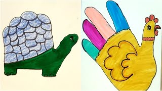 Handprint Turtle and Chicken Drawing Step by Step Tutorial | Easy Step by Step Guide!