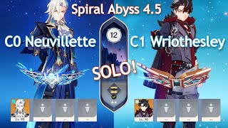 [SOLO] NEW Spiral Abyss 4.5! C0 Neuvillette x C1 Wriothesley | Floor 12 9 Stars | Genshin Impact