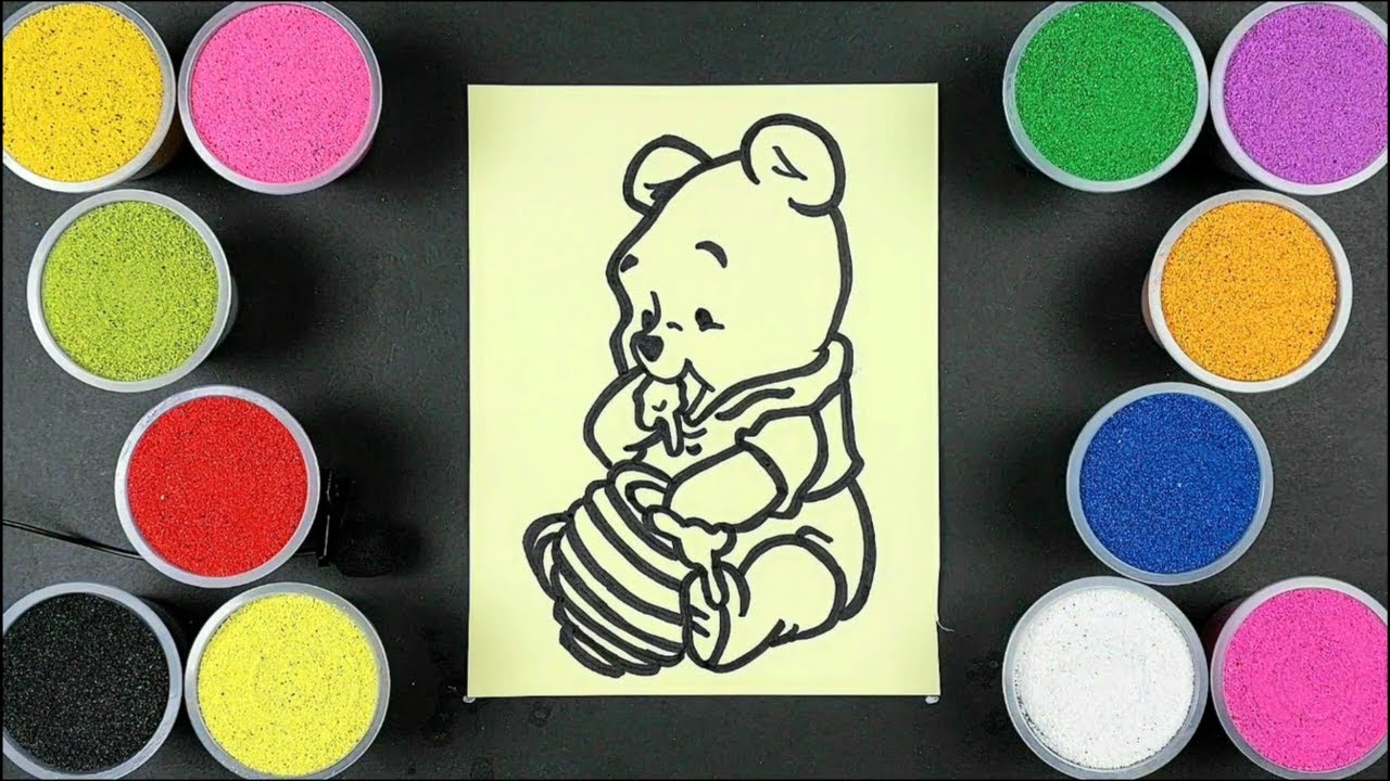 ASMR | Coloring Winnie The Pooh Using Colored Sand | SAND ART | KINETIC SAND | SAND PAINTING