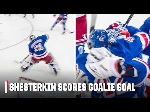 IGOR SHESTERKIN SCORES THE FIRST GOALIE GOAL IN RANGERS FRANCHISE HISTORY 😱 | NHL on ESPN