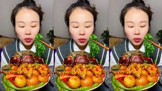 Yummy Spicy Food Mukbang: Braised Pork Belly With Sweet Potatoes, Porridge And Green Vegetables 😋🍚