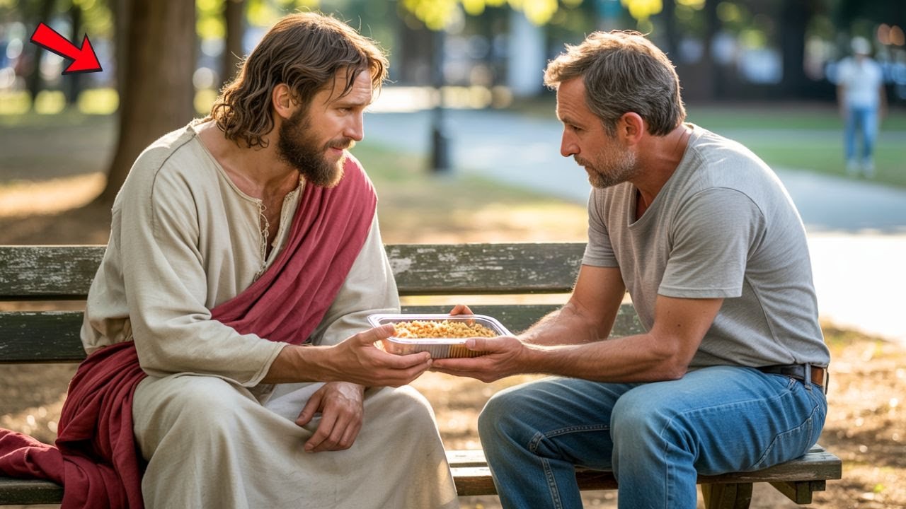 Pai de 3 filhos dividiu única comida com estranho na praça, era Jesus disfarçado