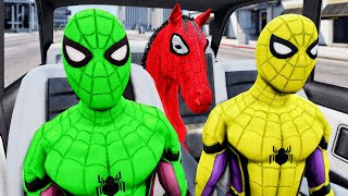 PRO 5 SPIDER-MAN TEAM Surprise Horse With Dancing In Car Ride Chase | Dance Party Spiderman Game Resimi