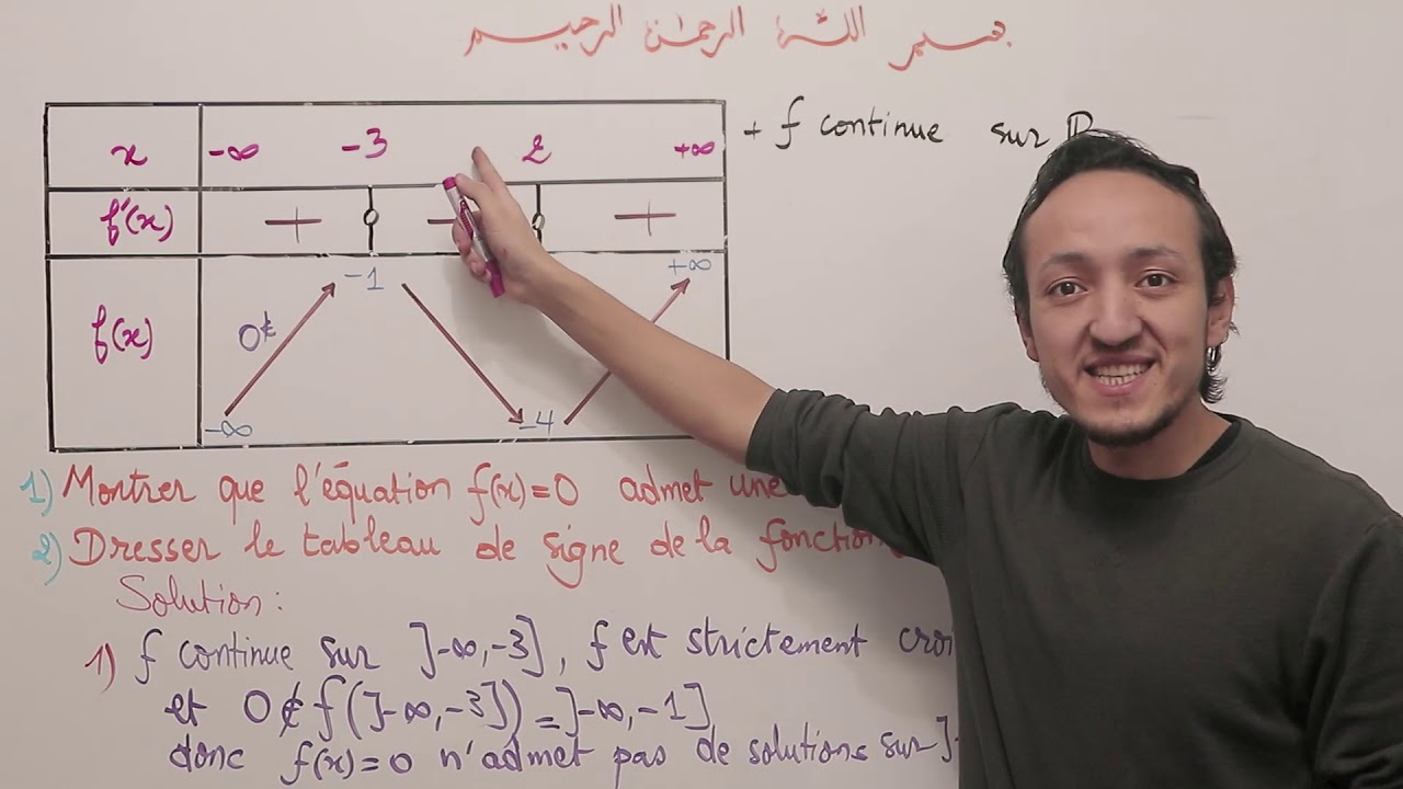 عدد حلول معادلة وإشارة دالة من خلال جدول التغيرات--signe d'une fct, nombre de sols  à partir du T.V
