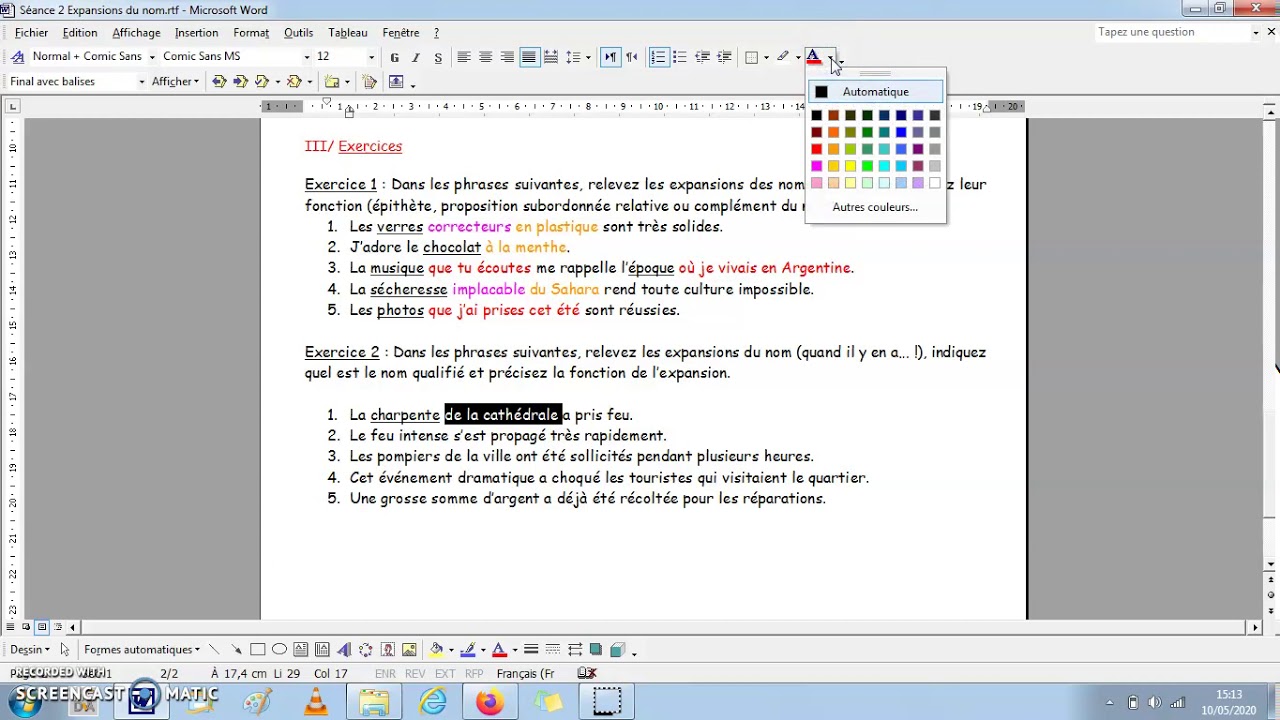 Correction exercice expansion du nom 4ème - YouTube