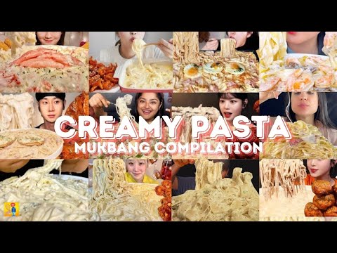 1 HOUR CREAMY PASTA ASMR COMPILATION BIG BITES EATING SOUNDS ALFREDO
