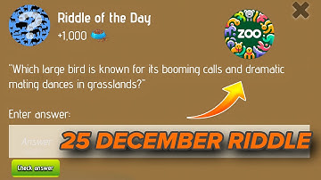 Riddle Of The Day Zoo 25 December | Zoo Riddle Of The Day 25 December | Riddle Of The Day Code Zoo