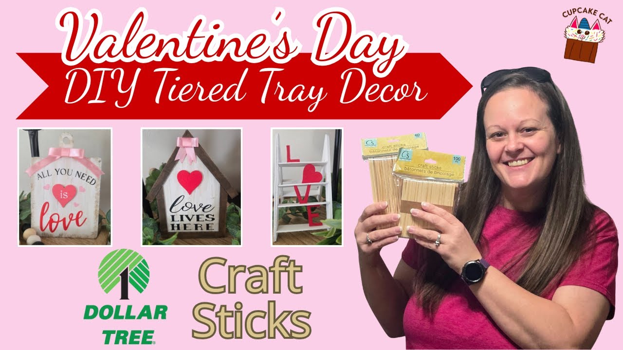 Valentine's Day DIY Tiered Tray Decor - Dollar Tree Craft Sticks