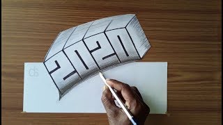 2020 Happy New Year 3D Pencil Drawing - drawing sheet