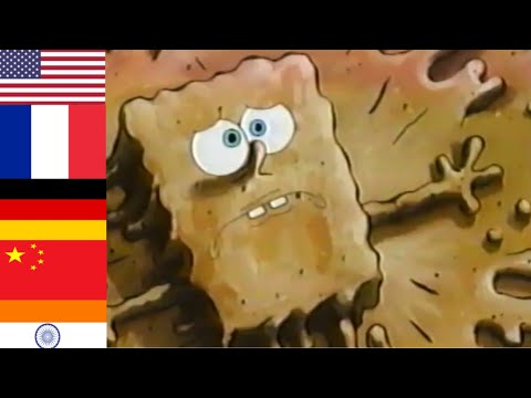 Spongebob fällt in den Schlamm. In verschiedenen Sprachen reaction