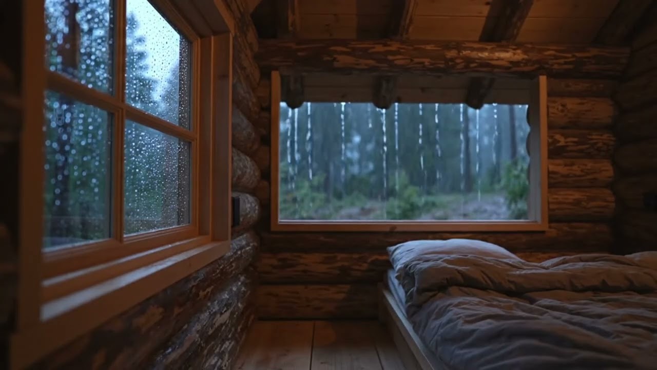 Cozy Cabin in Heavy Rain 🌧️ Relaxing Rain Sounds for Sleep & Study  Forest Ambience 4K