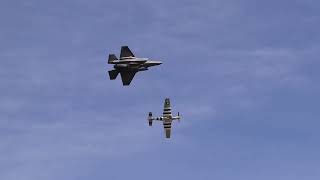 F35 And P51 Mustang In A Joint Memorial Flying Formation
