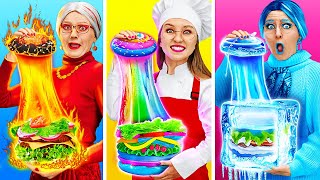 HOT VS COLD GRANDMAS COOKING CHALLENGE || Granny VS Me! Funny Kitchen Hacks by 123 GO! FOOD