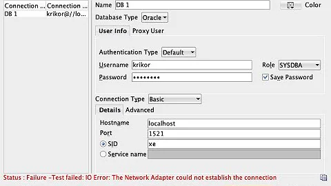 the network adapter could not establish the connection-oracle SQL developer by using listener