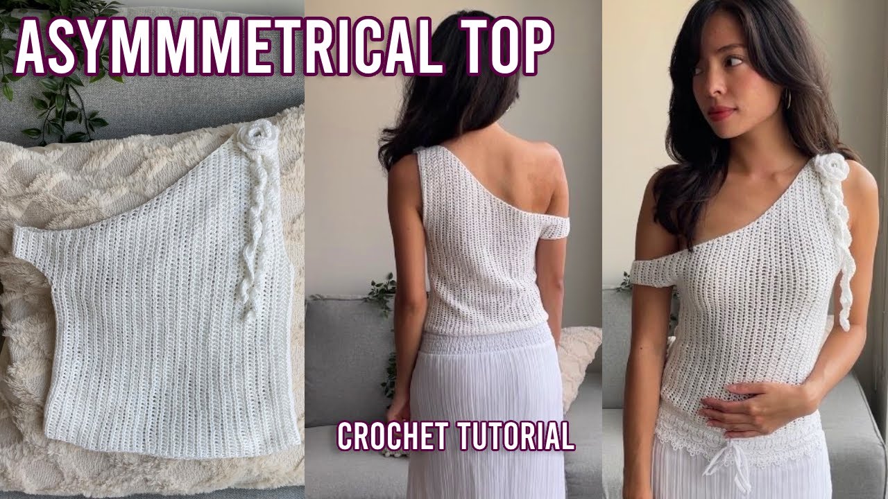 Асимметричный топ крючком | Простой урок по вязанию крючком | Модный узор с открытыми плечами