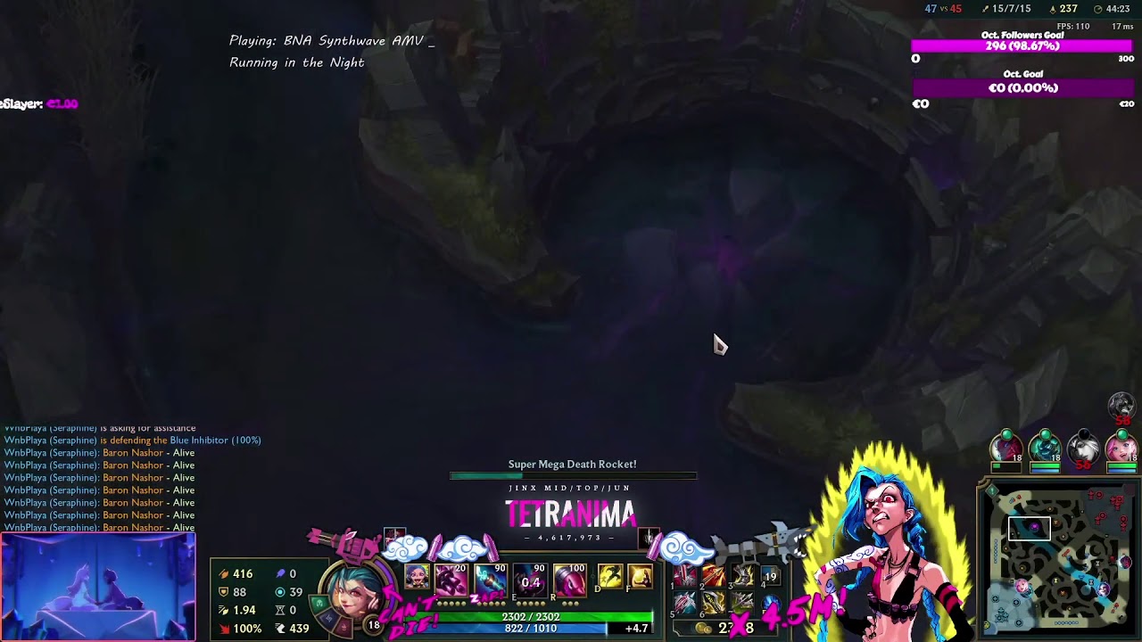 Baron steal with a blind crossmap ult (Jinx Mid)
