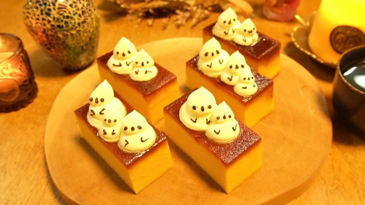 ハロウィン 手作りお菓子 作り方 かぼちゃのプリン 簡単かわいいおばけ Youtube