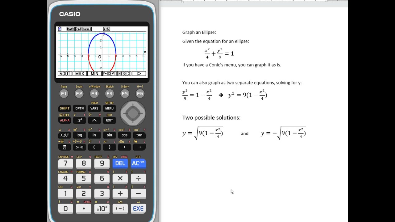 fx-CG50 Prizm: Graphing an Ellipse Two Different Ways fx-CG50 Prizm: Graphing an Ellipse Two Different Ways