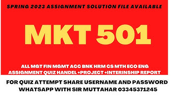 MKT 501 Assignment Solution Spring 2023